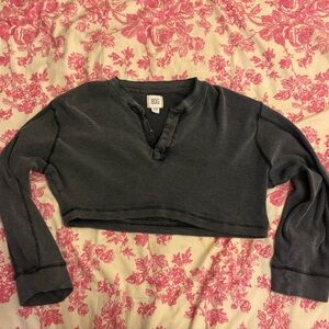 BDG Cropped Black Long Sleeve Thermal Top